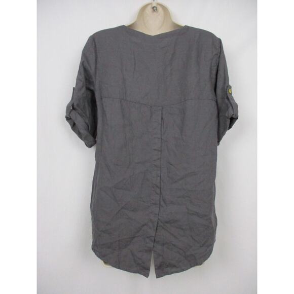 Ellen Tracy Linen Tunic Top Women Small Roll Tab Gold Zipper Tassel Trim Popover - Picture 6 of 16